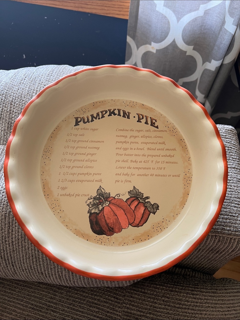 Vintage Pumpkin Pie Recipe Pie Plate